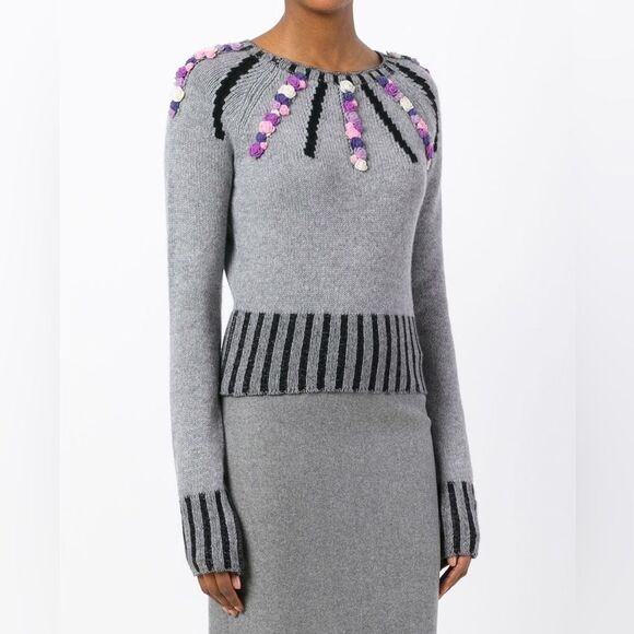 Olympia Le-Tan Cashmere Margot Embroidered Sweater in Grey Medium - Picture 1 of 15